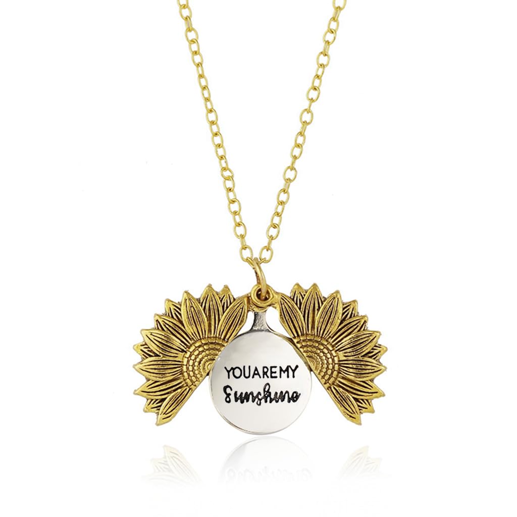 SANNIDHI Necklace for Women, Girls Stylish Chain Sunflower Pendant for Girls, Women Engraved Metal Necklace with Gift Box for Couples, Best Friends, Pendant for Girlfriend & Boyfriend - Golden SANNIDHI Necklace for Women, Girls Stylish Chain Sunflower Pendant for Girls, Women Engraved Metal Necklace with Gift Box for Couples, Best Friends, Pendant for Girlfriend & Boyfriend - Golden